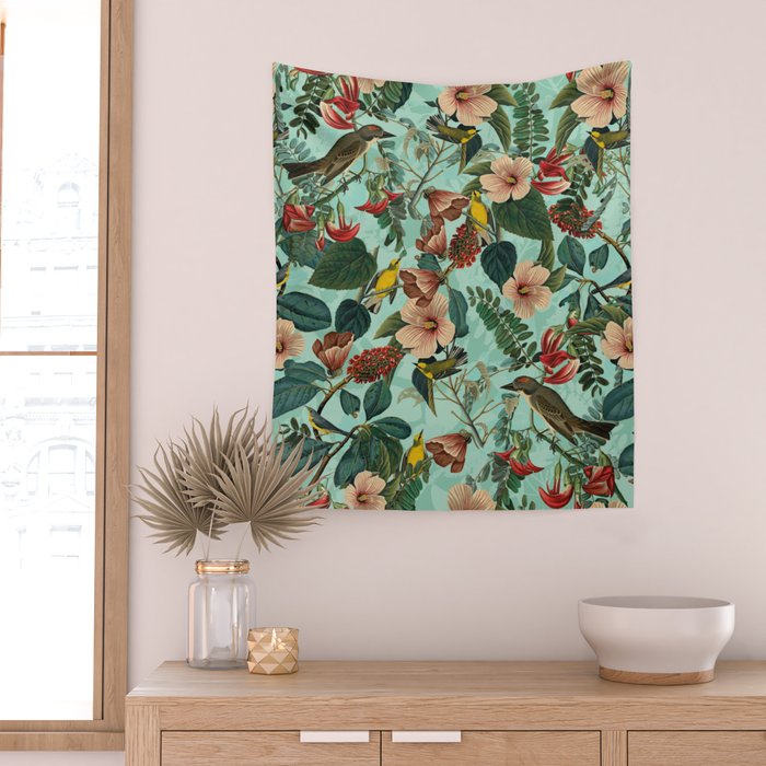 FLORAL AND BIRDS XIII Wall Tapestry Gallery Image 2
