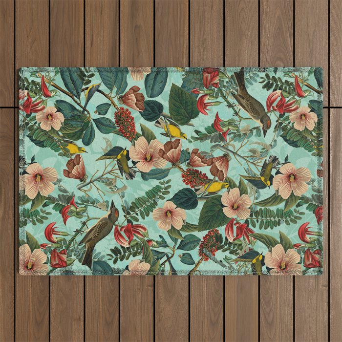 FLORAL AND BIRDS XIII Outdoor Rug Gallery Image 1