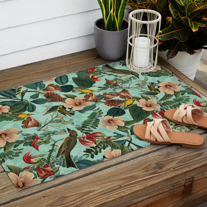 FLORAL AND BIRDS XIII Outdoor Rug Gallery Image 2