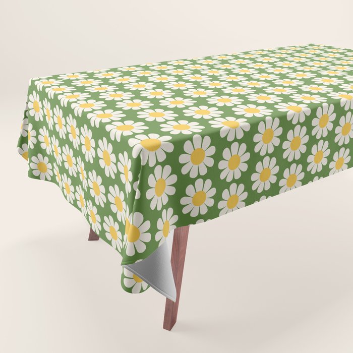 Retro Green Daisy Pattern Tablecloth Gallery Image 1