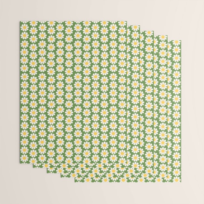 Retro Green Daisy Pattern Wrapping Paper Gallery Image 3