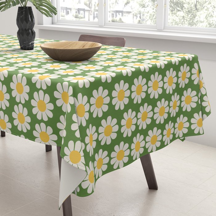 Retro Green Daisy Pattern Tablecloth Gallery Image 3