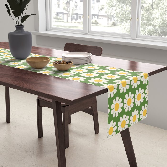 Retro Green Daisy Pattern Table Runner Gallery Image 2