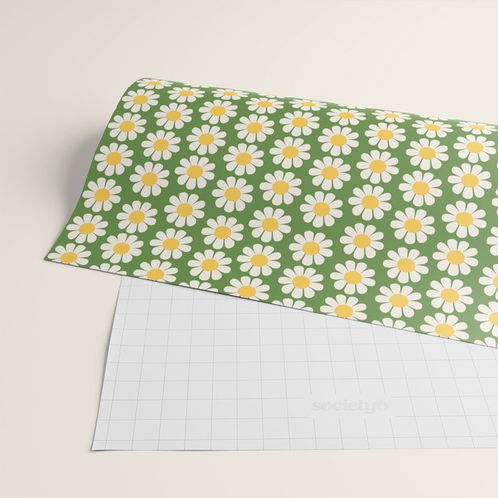 Retro Green Daisy Pattern Wrapping Paper Gallery Image 2