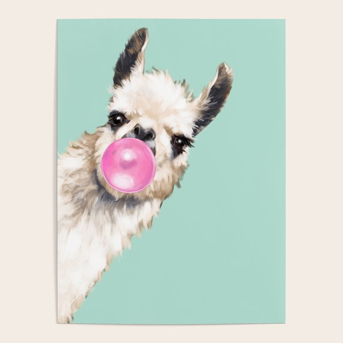 Bubblegum Sneaky Llama in Green Poster Gallery Image 4