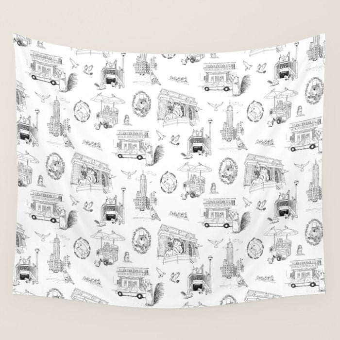 Squirrels and Pigeons take NY Wall Tapestry Gallery Image 1