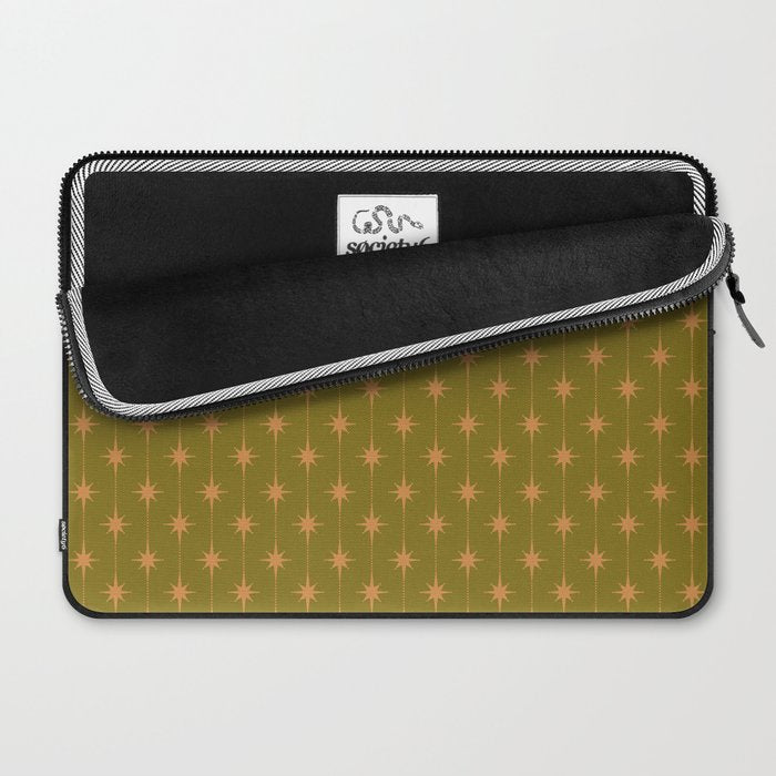 Mid Century Modern Stars and Dots Pattern in Vintage Olive Green and Orange Laptop Sleeve Gallery Image 2