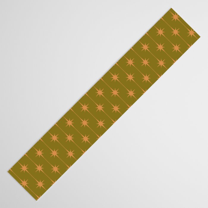 Mid Century Modern Stars and Dots Pattern in Vintage Olive Green and Orange Table Runner Gallery Image 3