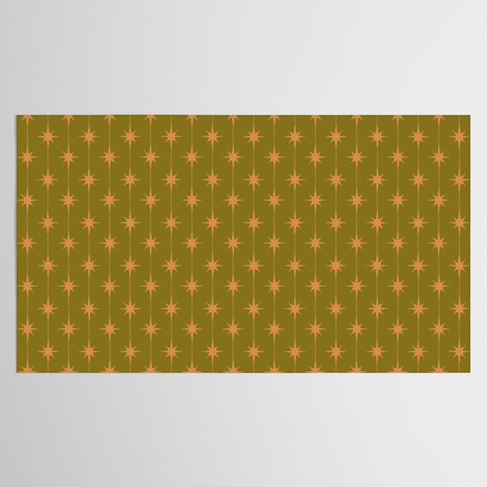 Mid Century Modern Stars and Dots Pattern in Vintage Olive Green and Orange Tablecloth Gallery Image 2