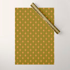 Mid Century Modern Stars and Dots Pattern in Vintage Olive Green and Orange Wrapping Paper Gallery Image 1