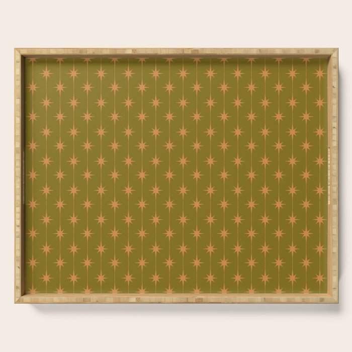 Mid Century Modern Stars and Dots Pattern in Vintage Olive Green and Orange Serving Tray Gallery Image 1