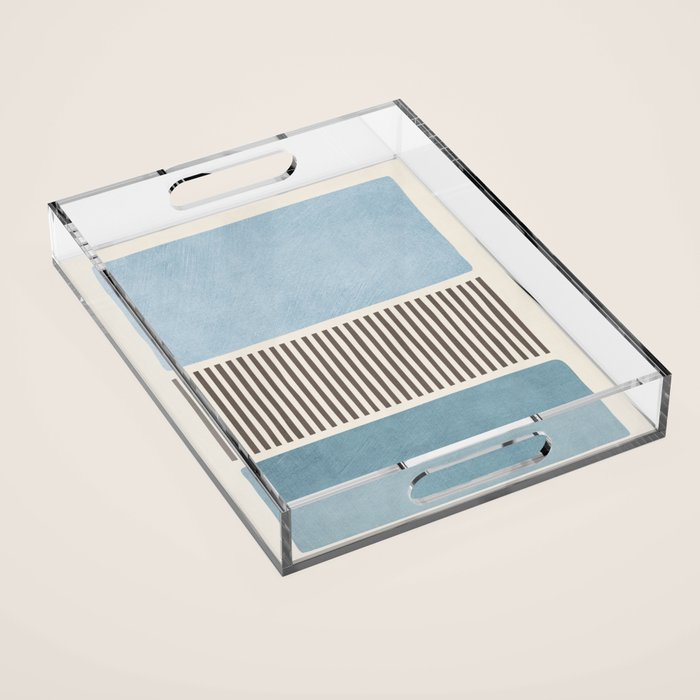 Light Blue Gray Lines Modern Minimal Abstract Artwork Acrylic Tray Gallery Image 1