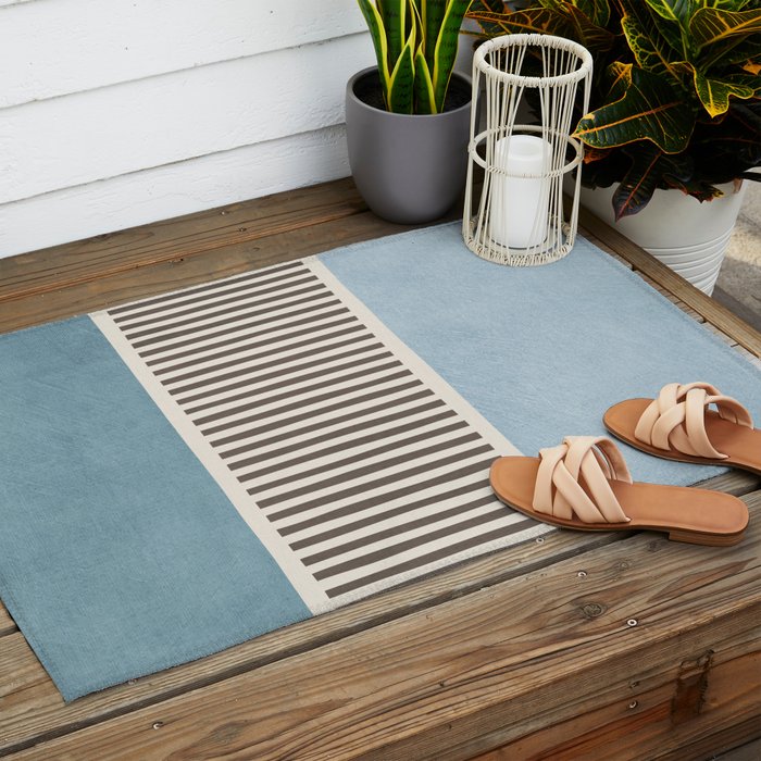 Light Blue Gray Lines Modern Minimal Abstract Artwork Outdoor Rug Gallery Image 2