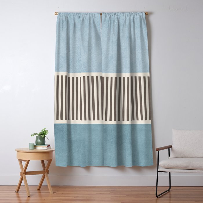Light Blue Gray Lines Modern Minimal Abstract Artwork Window Curtain Gallery Image 1