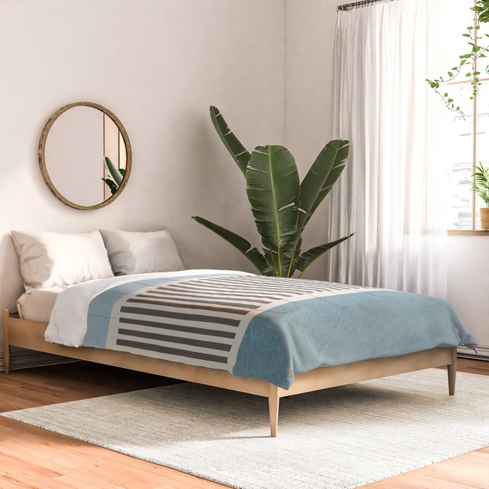 Light Blue Gray Lines Modern Minimal Abstract Artwork Comforter Gallery Image 2