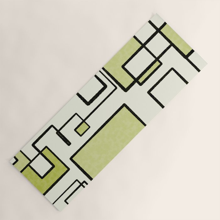 Piet Composition in Retro Avocado Sage Light Green Mid-Century Modern Minimalist Geometric Abstract Yoga Mat Gallery Image 1