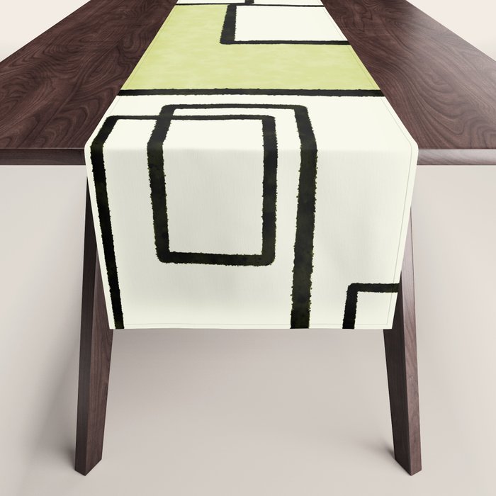 Piet Composition in Retro Avocado Sage Light Green Mid-Century Modern Minimalist Geometric Abstract Table Runner Gallery Image 1
