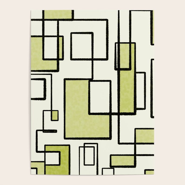 Piet Composition in Retro Avocado Sage Light Green Mid-Century Modern Minimalist Geometric Abstract Poster Gallery Image 4