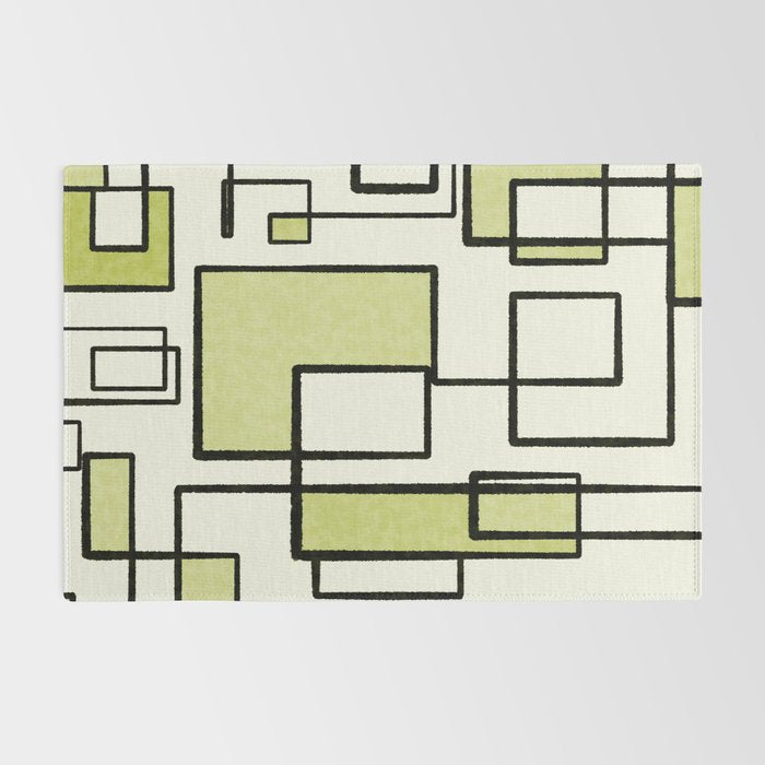 Piet Composition in Retro Avocado Sage Light Green Mid-Century Modern Minimalist Geometric Abstract Rug Gallery Image 2