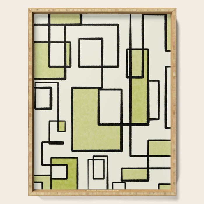 Piet Composition in Retro Avocado Sage Light Green Mid-Century Modern Minimalist Geometric Abstract Serving Tray Gallery Image 1