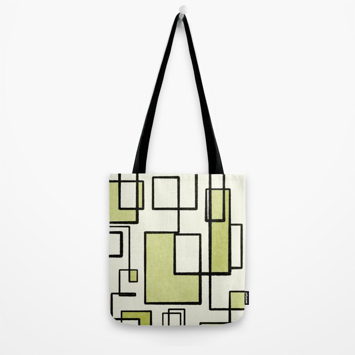 Piet Composition in Retro Avocado Sage Light Green Mid-Century Modern Minimalist Geometric Abstract Tote Bag Gallery Image 2