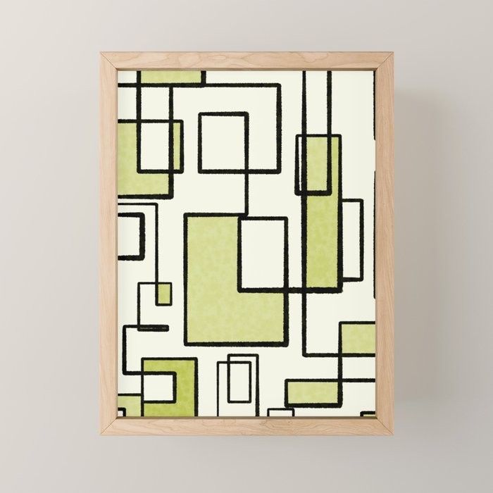 Piet Composition in Retro Avocado Sage Light Green Mid-Century Modern Minimalist Geometric Abstract Mini Art Print Gallery Image 1