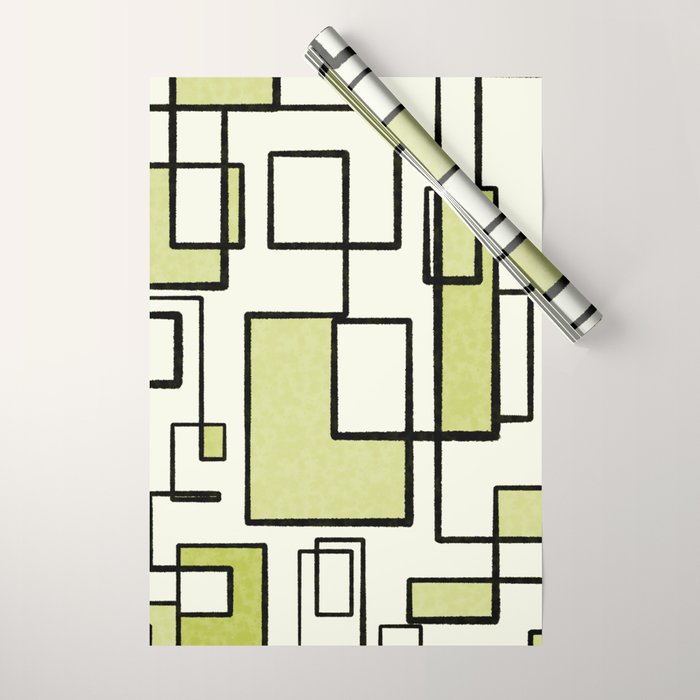 Piet Composition in Retro Avocado Sage Light Green Mid-Century Modern Minimalist Geometric Abstract Wrapping Paper Gallery Image 1