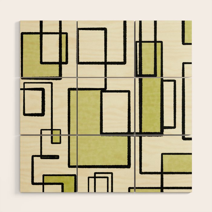 Piet Composition in Retro Avocado Sage Light Green Mid-Century Modern Minimalist Geometric Abstract Wood Wall Art Gallery Image 1