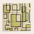Piet Composition in Retro Avocado Sage Light Green Mid-Century Modern Minimalist Geometric Abstract Wood Wall Art Gallery Image 1