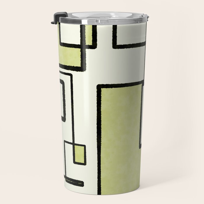 Piet Composition in Retro Avocado Sage Light Green Mid-Century Modern Minimalist Geometric Abstract Travel Mug Gallery Image 3