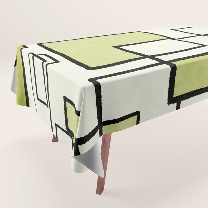 Piet Composition in Retro Avocado Sage Light Green Mid-Century Modern Minimalist Geometric Abstract Tablecloth Gallery Image 1