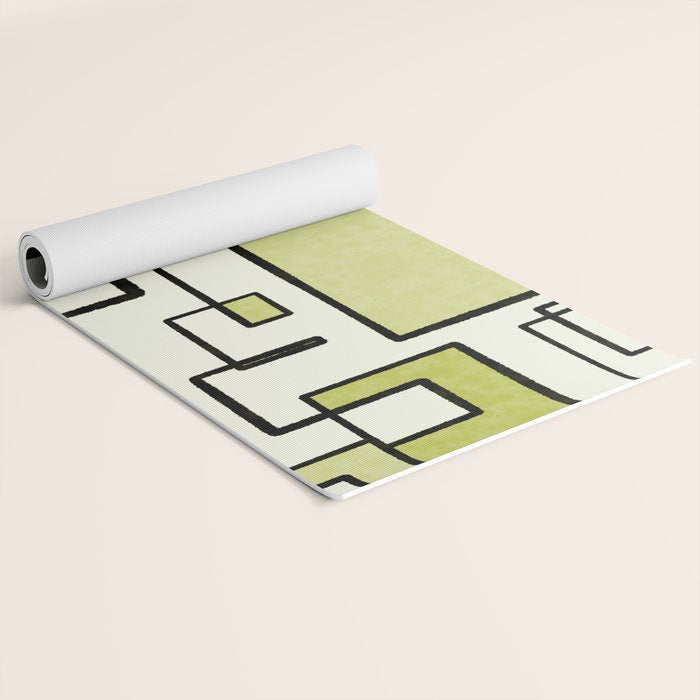 Piet Composition in Retro Avocado Sage Light Green Mid-Century Modern Minimalist Geometric Abstract Yoga Mat Gallery Image 2