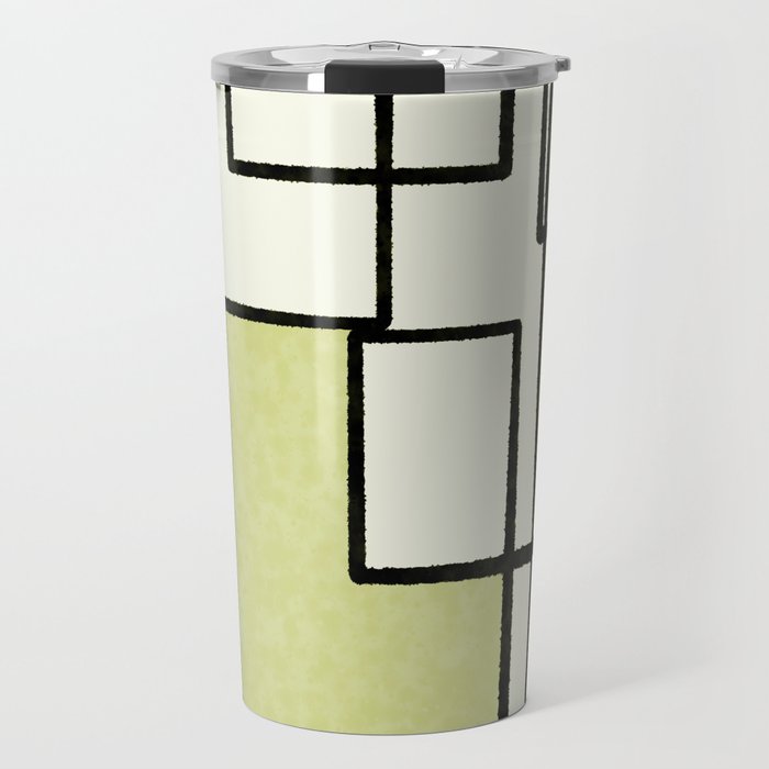 Piet Composition in Retro Avocado Sage Light Green Mid-Century Modern Minimalist Geometric Abstract Travel Mug Gallery Image 1