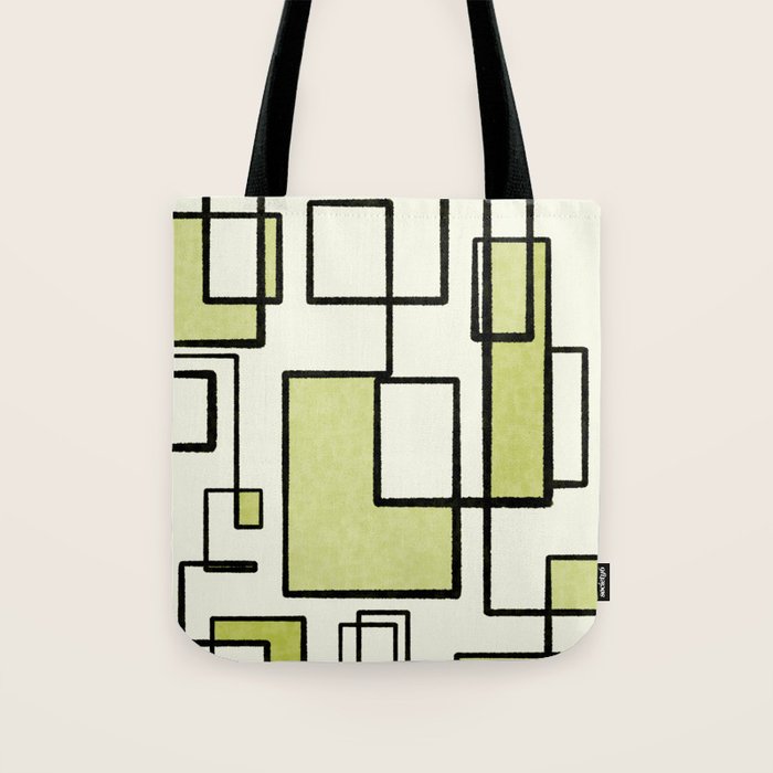 Piet Composition in Retro Avocado Sage Light Green Mid-Century Modern Minimalist Geometric Abstract Tote Bag Gallery Image 1