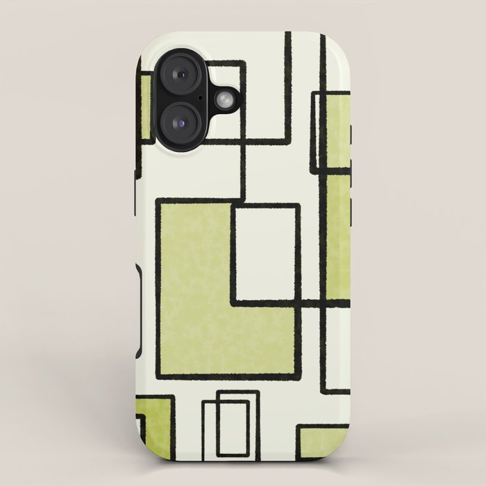 Piet Composition in Retro Avocado Sage Light Green Mid-Century Modern Minimalist Geometric Abstract iPhone Case Gallery Image 1