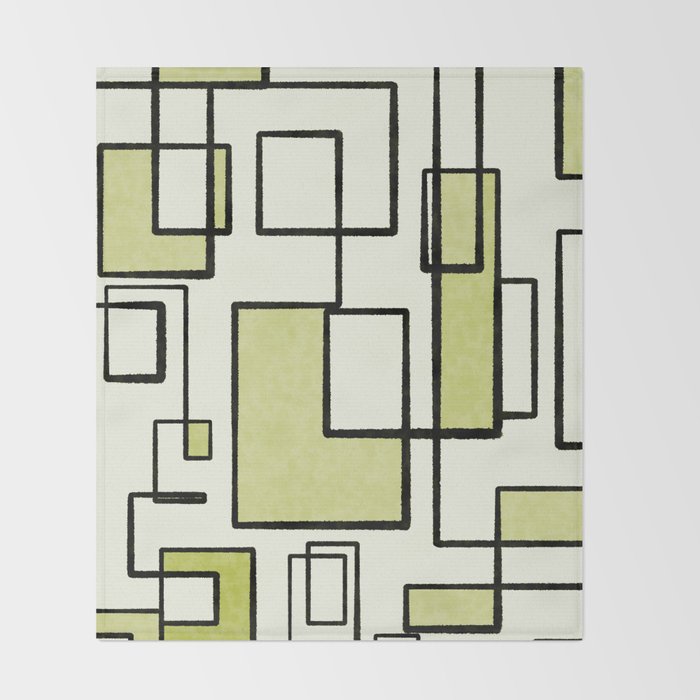 Piet Composition in Retro Avocado Sage Light Green Mid-Century Modern Minimalist Geometric Abstract Throw Blanket Gallery Image 2