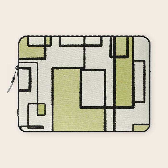 Piet Composition in Retro Avocado Sage Light Green Mid-Century Modern Minimalist Geometric Abstract Laptop Sleeve Gallery Image 1