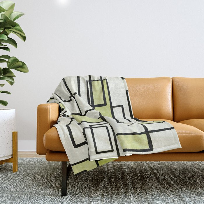 Piet Composition in Retro Avocado Sage Light Green Mid-Century Modern Minimalist Geometric Abstract Throw Blanket Gallery Image 1