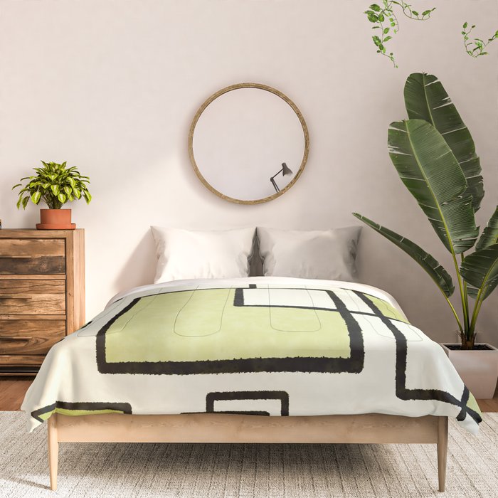 Piet Composition in Retro Avocado Sage Light Green Mid-Century Modern Minimalist Geometric Abstract Comforter Gallery Image 3