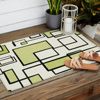 Piet Composition in Retro Avocado Sage Light Green Mid-Century Modern Minimalist Geometric Abstract Outdoor Rug Gallery Image 2
