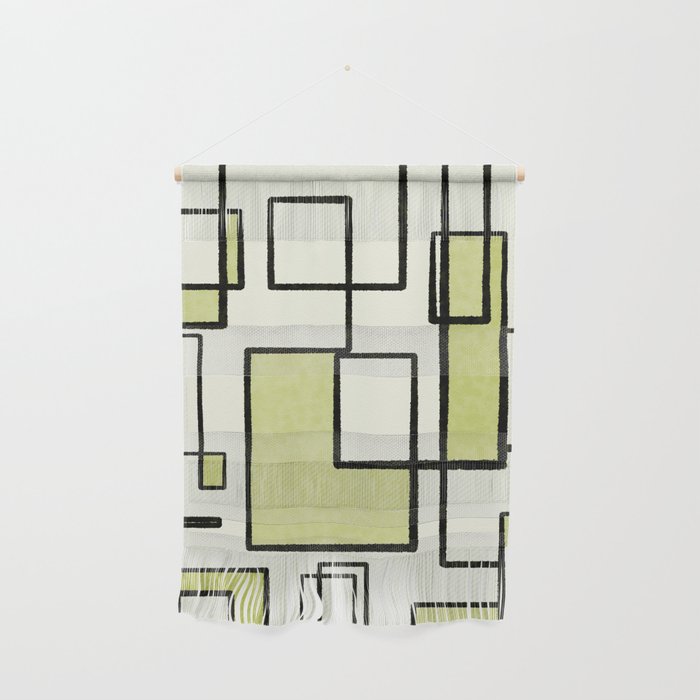 Piet Composition in Retro Avocado Sage Light Green Mid-Century Modern Minimalist Geometric Abstract Wall Hanging Gallery Image 1