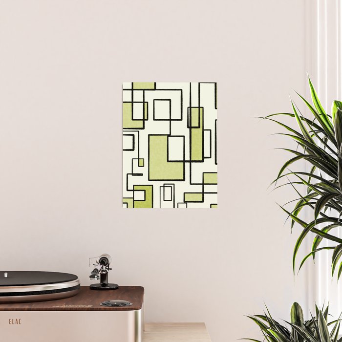 Piet Composition in Retro Avocado Sage Light Green Mid-Century Modern Minimalist Geometric Abstract Poster Gallery Image 2