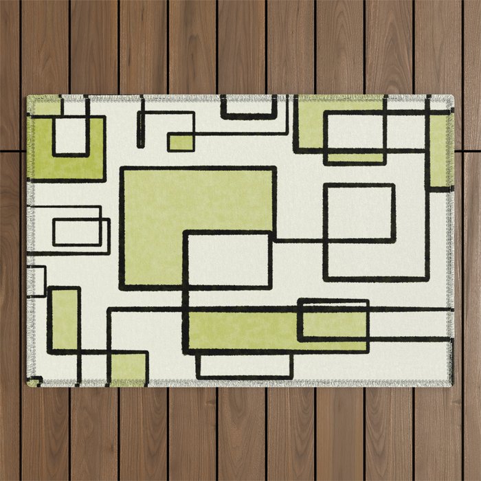 Piet Composition in Retro Avocado Sage Light Green Mid-Century Modern Minimalist Geometric Abstract Outdoor Rug Gallery Image 1