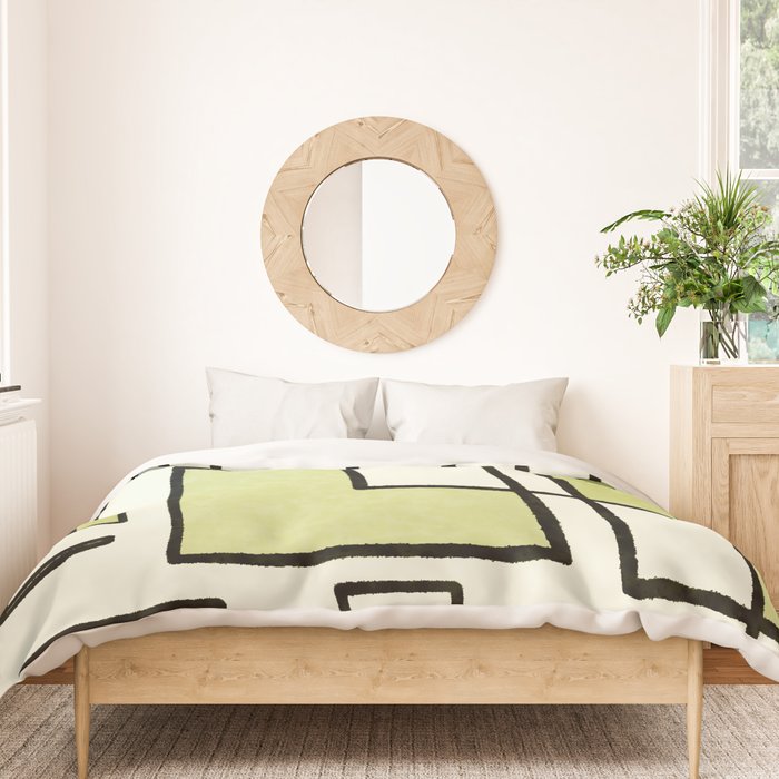 Piet Composition in Retro Avocado Sage Light Green Mid-Century Modern Minimalist Geometric Abstract Duvet Cover Gallery Image 3