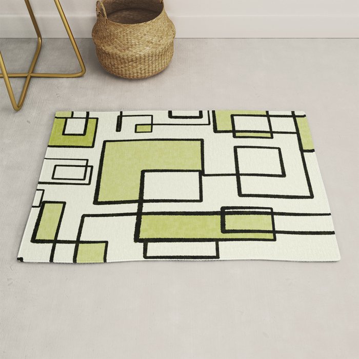 Piet Composition in Retro Avocado Sage Light Green Mid-Century Modern Minimalist Geometric Abstract Rug Gallery Image 1