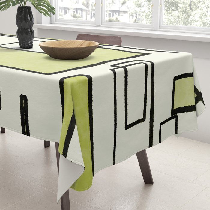 Piet Composition in Retro Avocado Sage Light Green Mid-Century Modern Minimalist Geometric Abstract Tablecloth Gallery Image 3