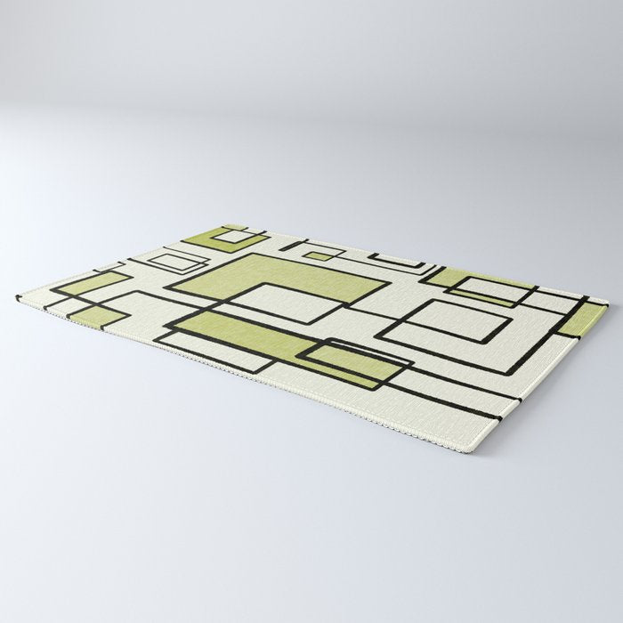 Piet Composition in Retro Avocado Sage Light Green Mid-Century Modern Minimalist Geometric Abstract Rug Gallery Image 3