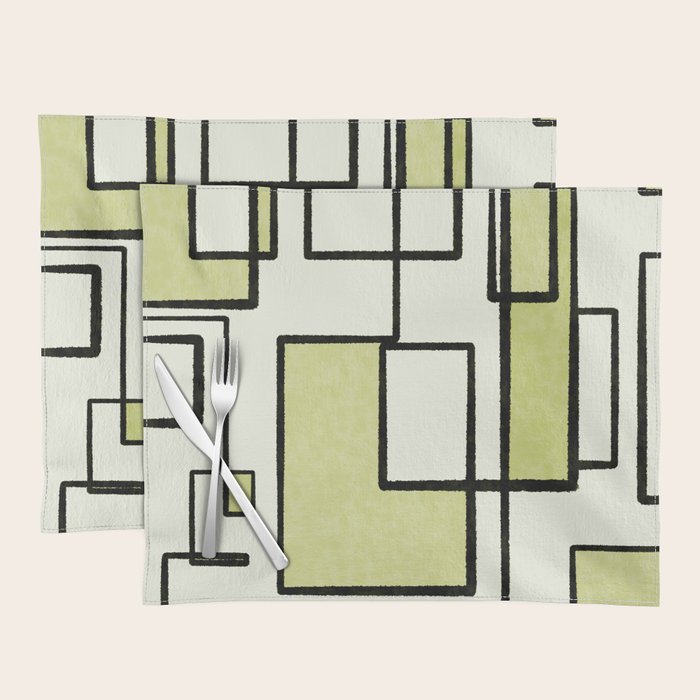 Piet Composition in Retro Avocado Sage Light Green Mid-Century Modern Minimalist Geometric Abstract Placemat Gallery Image 1