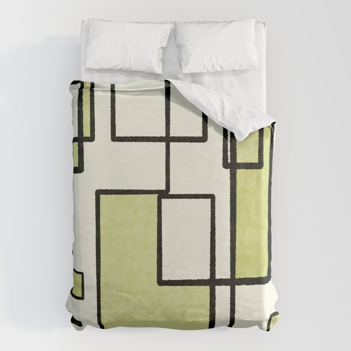 Piet Composition in Retro Avocado Sage Light Green Mid-Century Modern Minimalist Geometric Abstract Duvet Cover Gallery Image 6