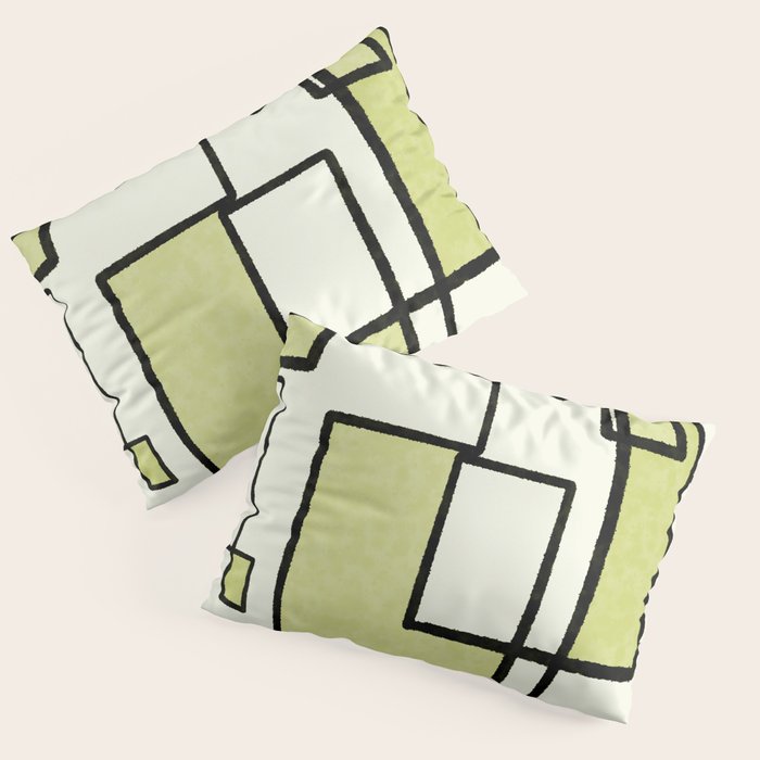 Piet Composition in Retro Avocado Sage Light Green Mid-Century Modern Minimalist Geometric Abstract Pillow Sham Gallery Image 3